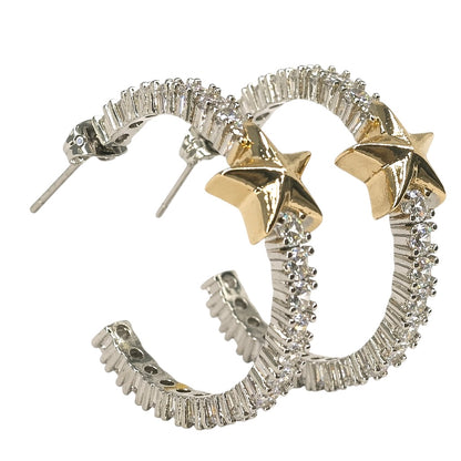 Two toned Pave Crystal hoops