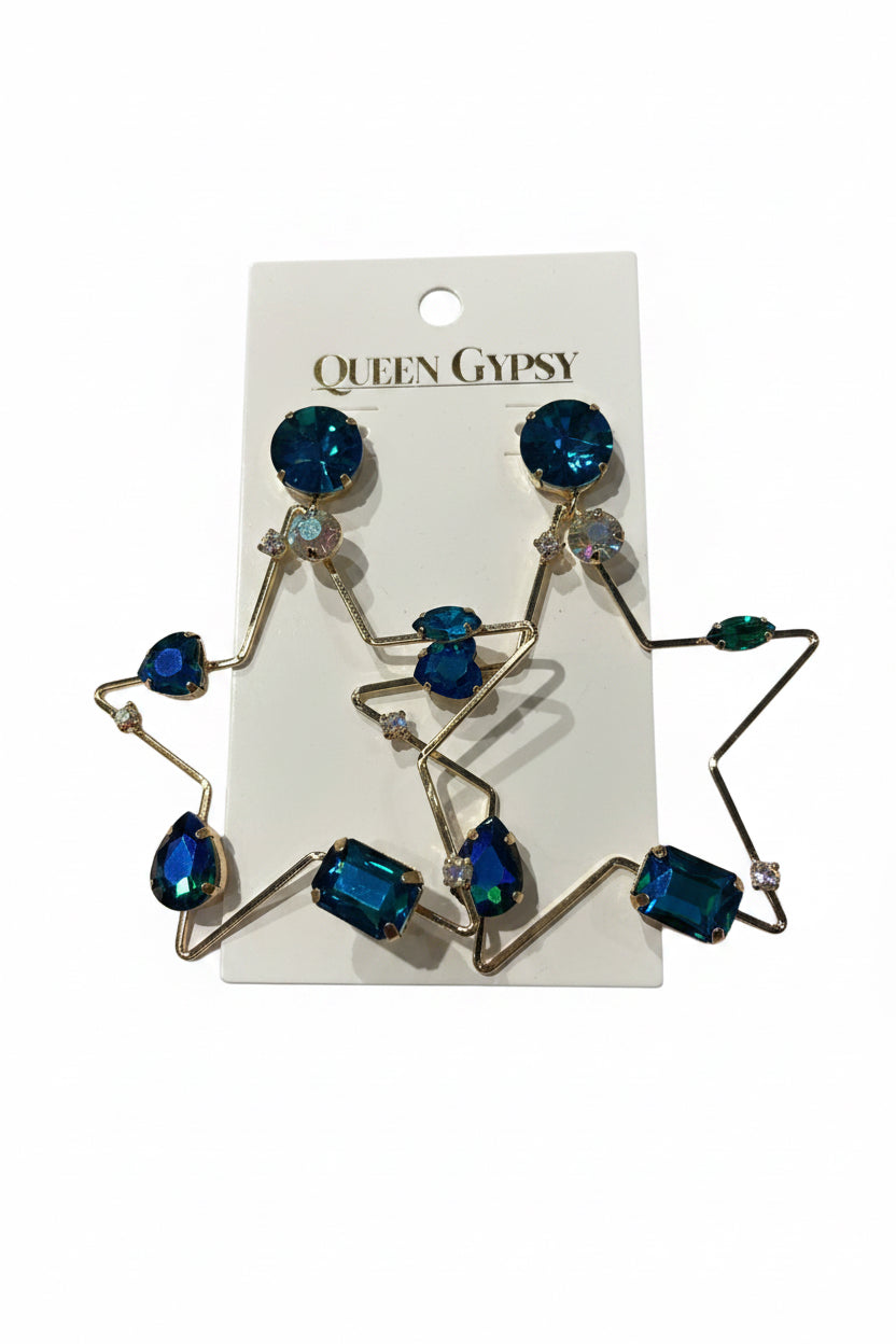 AB Diamond Crystal star blue earrings