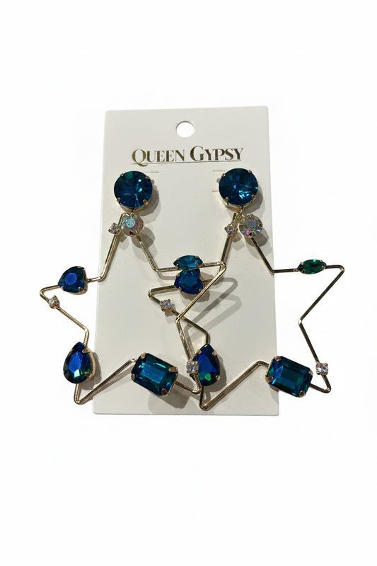 AB Diamond Crystal star blue earrings