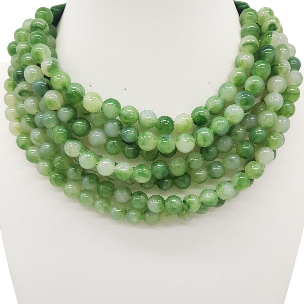 Marble Faceted Acrylic Ball Bead Multi Strand Layered Faux Leather Magnetic necklace 7strand