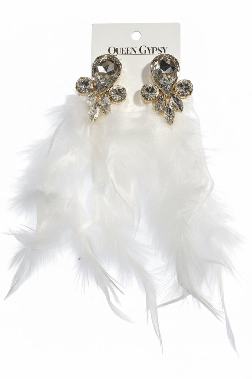 Feather & Crystal Drop Earrings