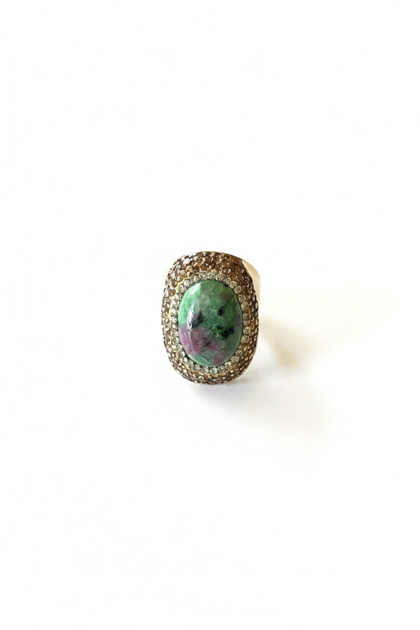 Hammered Gold Pave' Adjustable Stone Ring