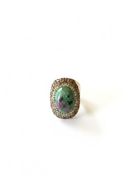 Hammered Gold Pave' Adjustable Stone Ring