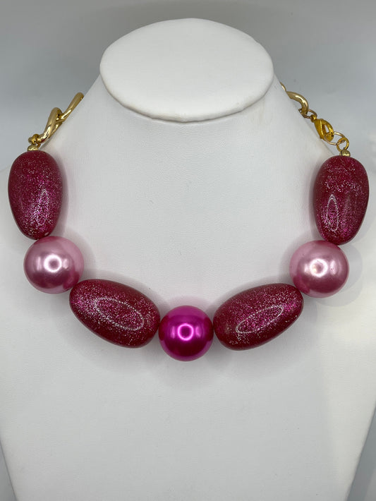 Vintage glitter Pink bubble chunky necklace