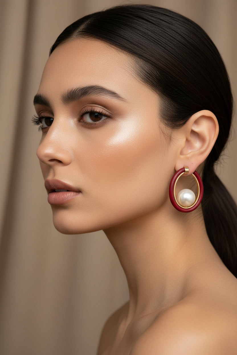 Leather Drop Pearl Earring