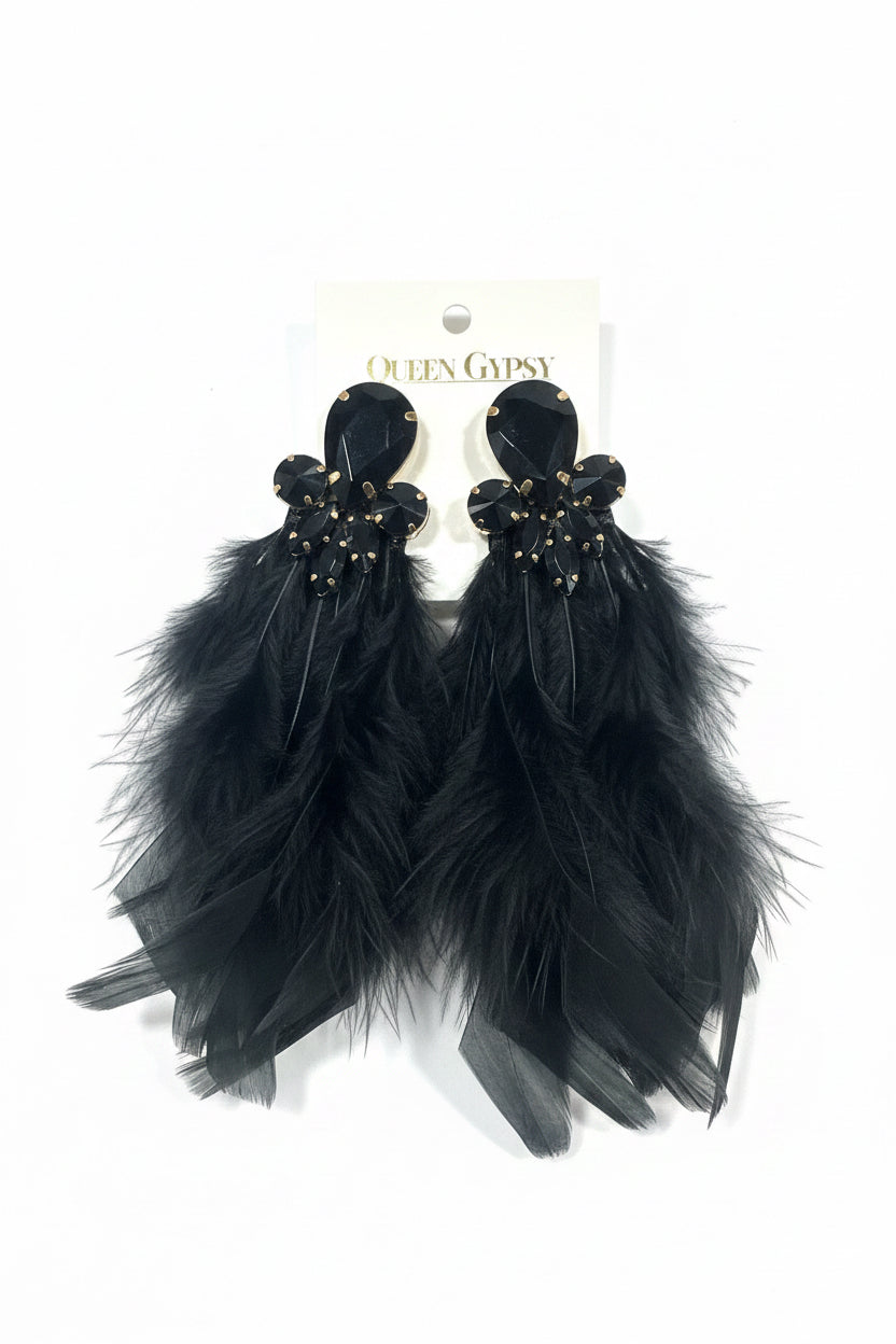 Feather & Crystal Drop Earrings