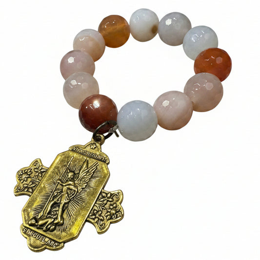QG-Orange faceted bracelet with gold cross