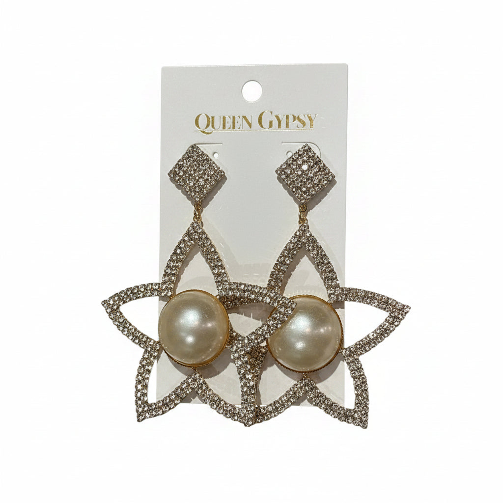 Large Pearl/Pave Star earring