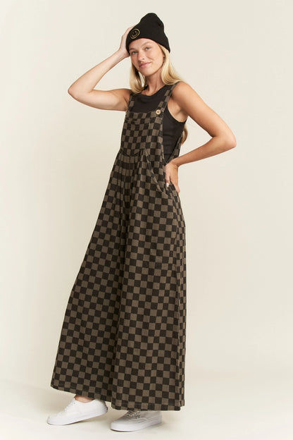 Checkered Wide Leg Overalls