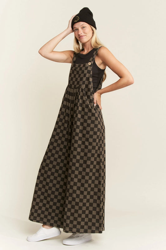 Checkered Wide Leg Overalls