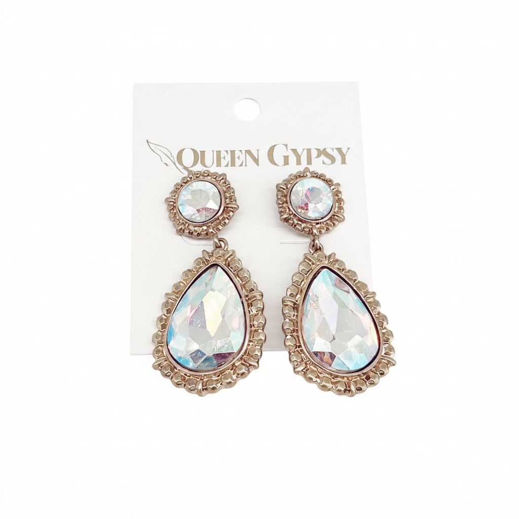 Teardrop AB Crystal and gold medium dangle