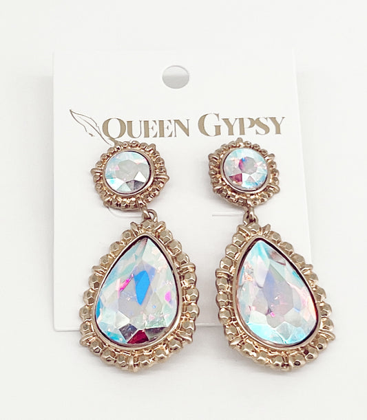 Teardrop AB Crystal and gold medium dangle