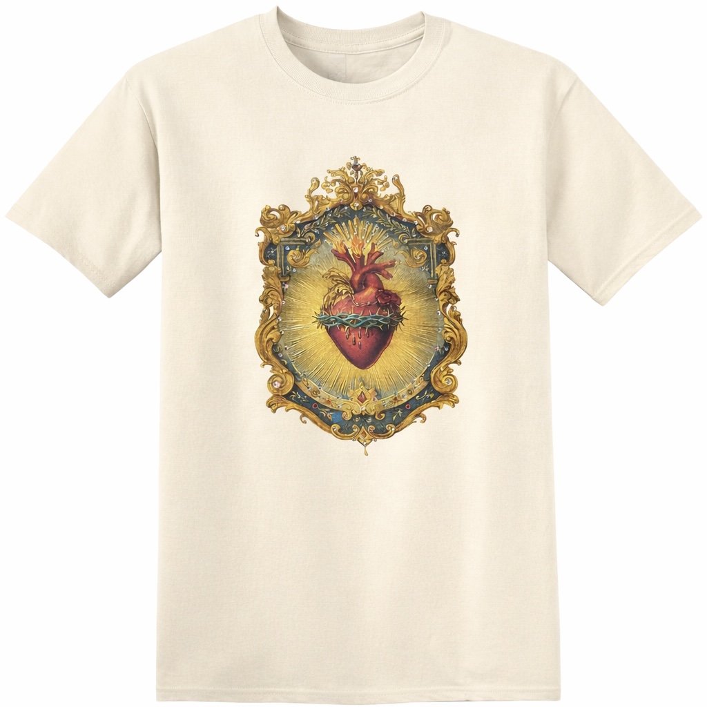 Sacred Heart Frame T-shirt on natural