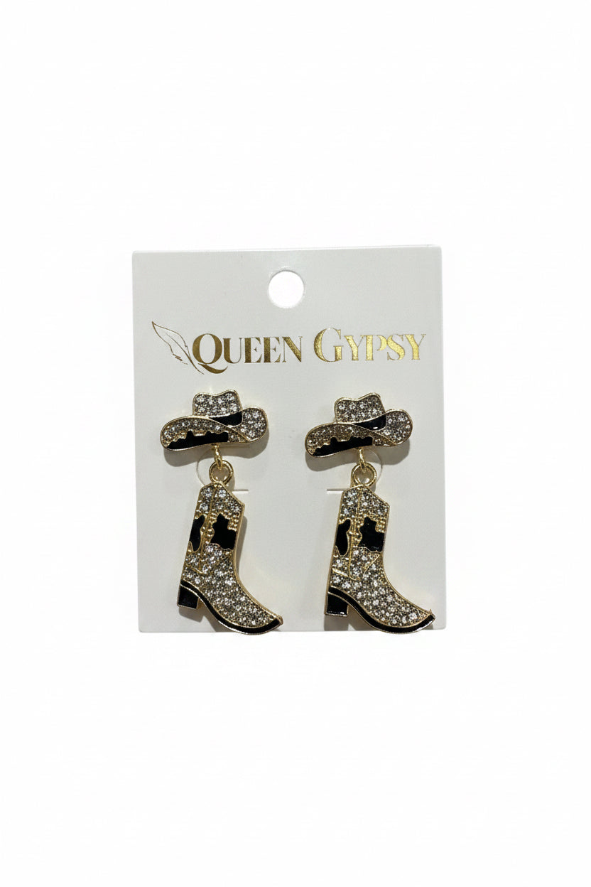 Pave Crystal Boots and Hat Earring