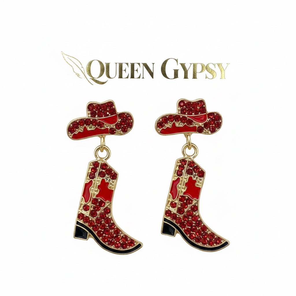 Pave Crystal Boots and Hat Earring