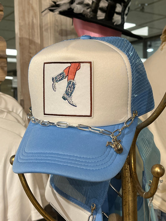 Rhinestone Cowgirl Boot Patch Trucker