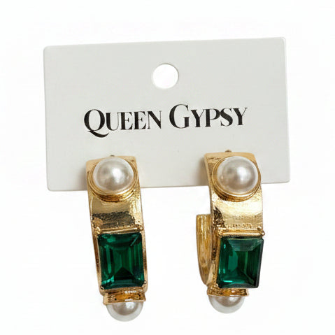Wide Band Statement Jewel and Pearl Hoops