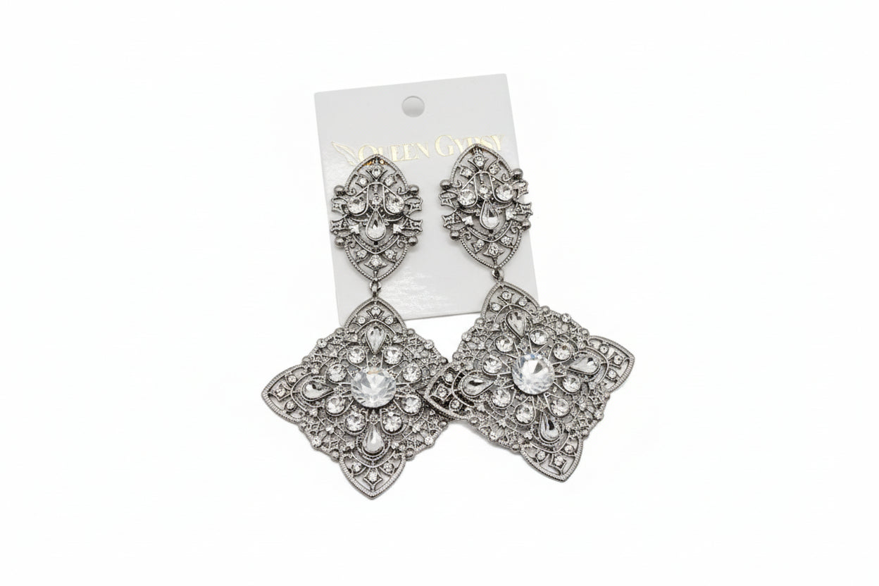 Filigree and Crystal statement earrings-clip on