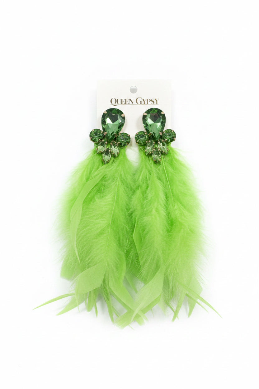 Feather & Crystal Drop Earrings