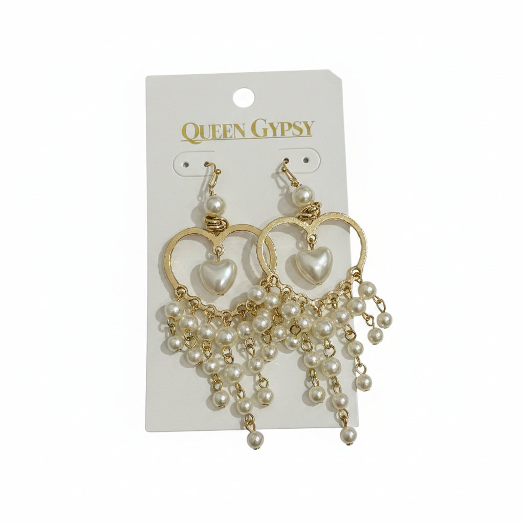 Heart hoop pearl cascade earrings
