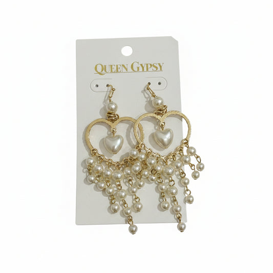 Heart hoop pearl cascade earrings