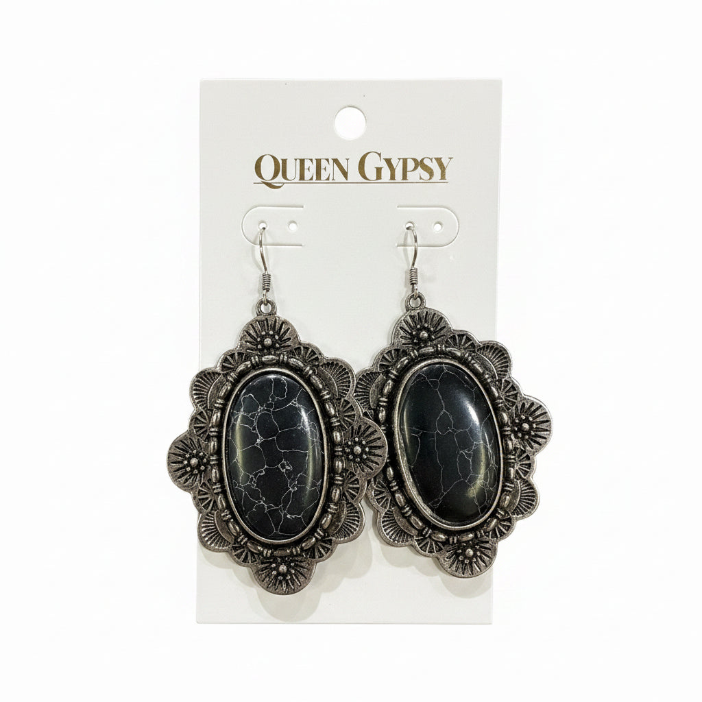 Western flower Conch stone dangle earring