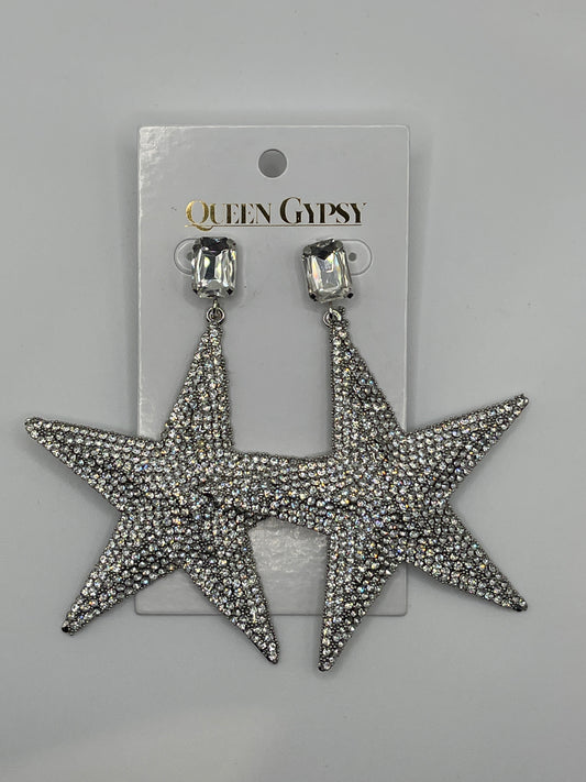 Large pave' star crystal earrings