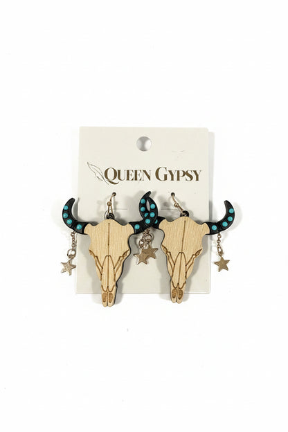 Wooden & metal skull earrings