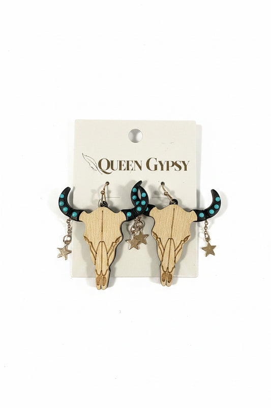 Wooden & metal skull earrings