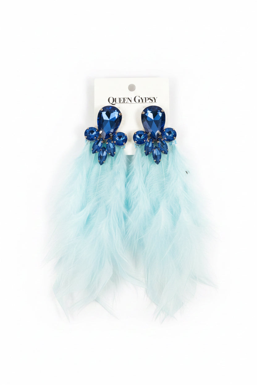 Feather & Crystal Drop Earrings