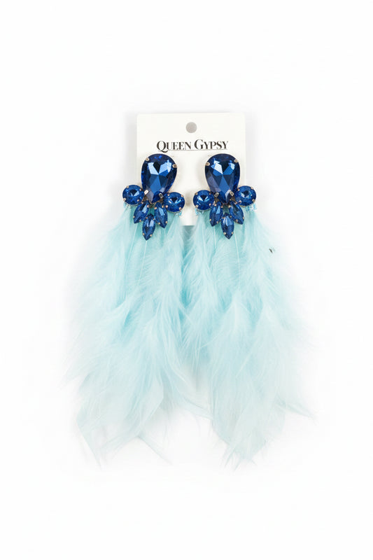 Feather & Crystal Drop Earrings