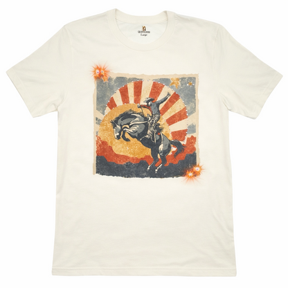 Cowboy Up Sunset T-shirt on Natural with crystals