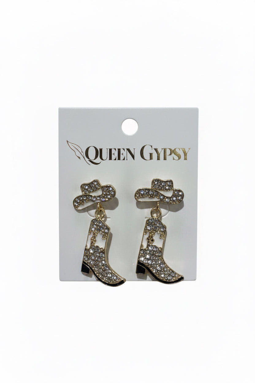 Pave Crystal Boots and Hat Earring