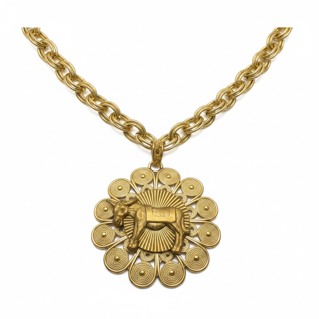 Mule Flower badge medallion necklace