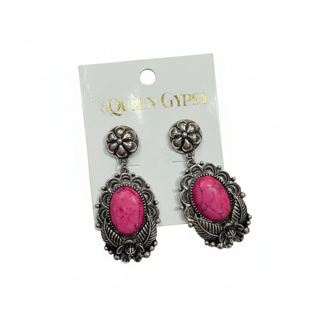 Western flower Conch stone dangle earring