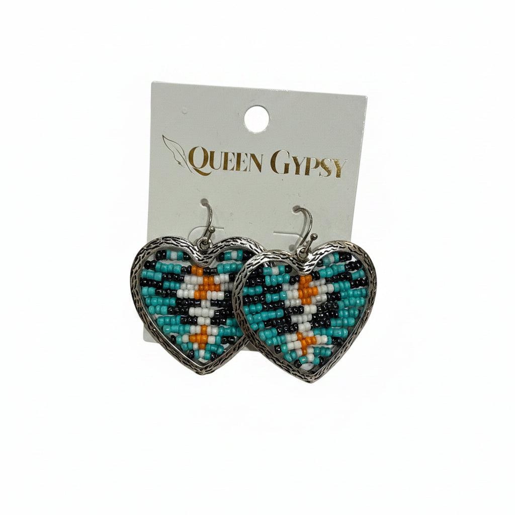 Navajo bead heart dangle earrings