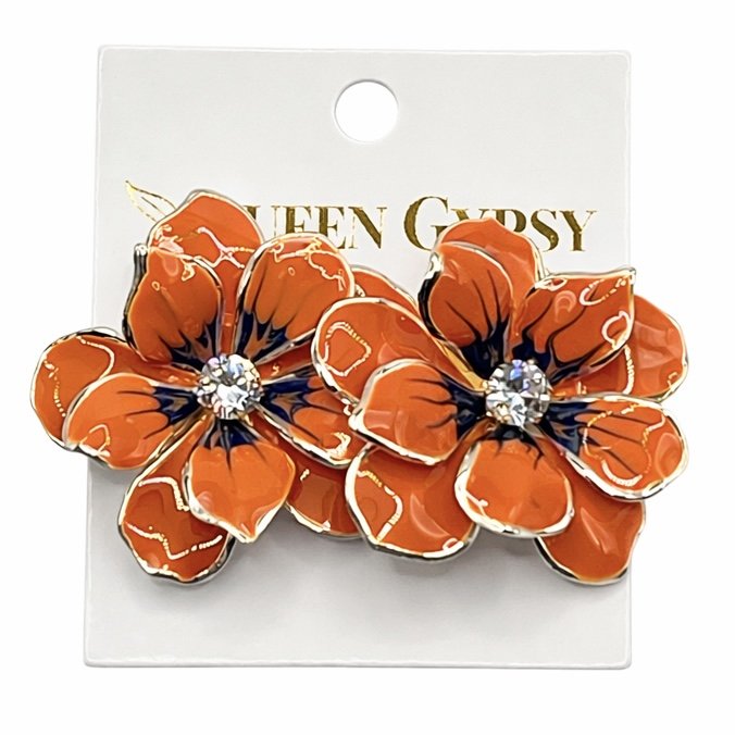 Metal enamel flower earrings