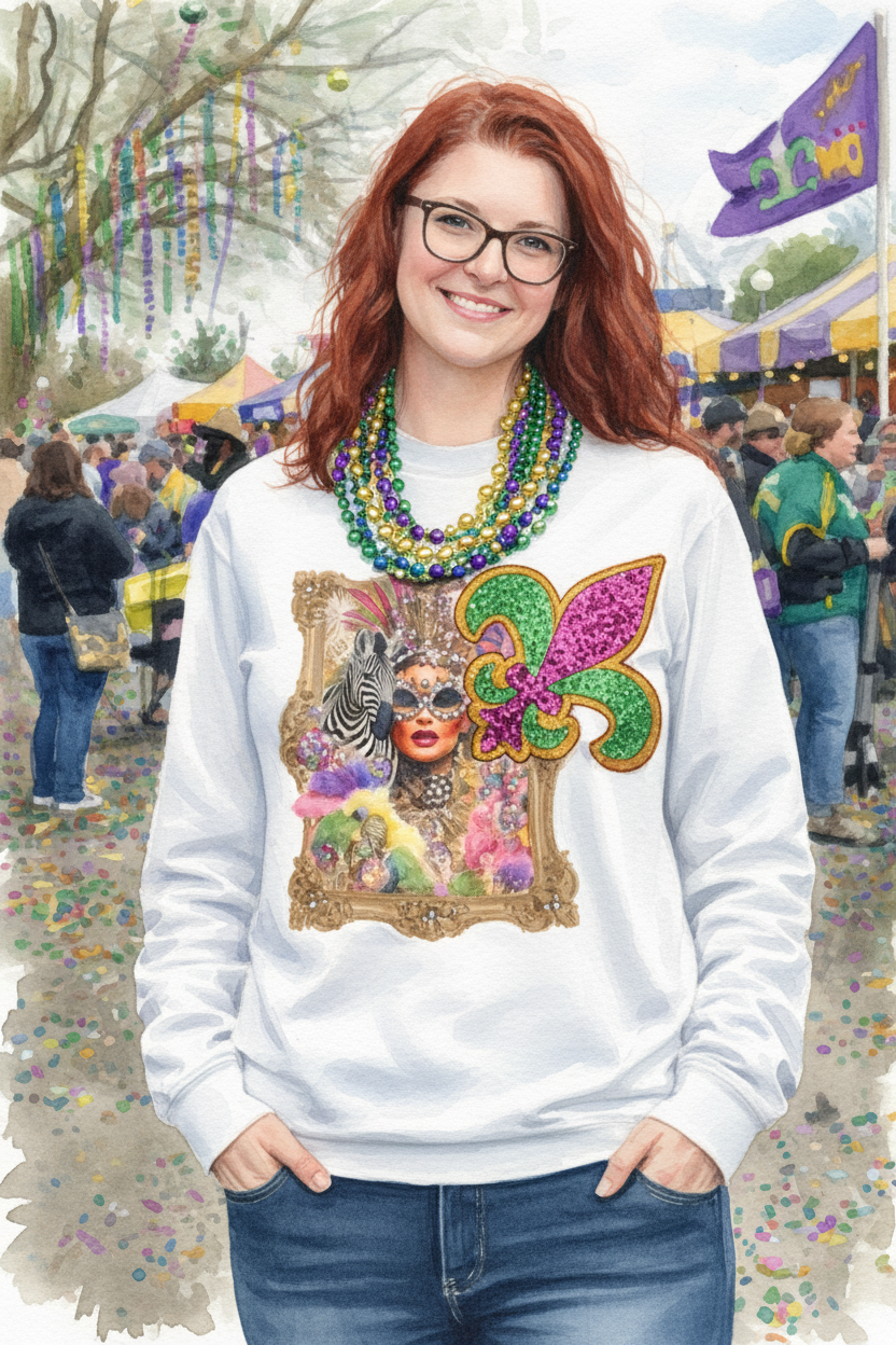 QG-Mardi Gras Queen patch SS on white