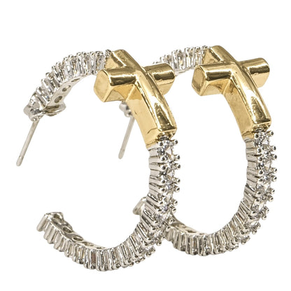 Two toned Pave Crystal hoops