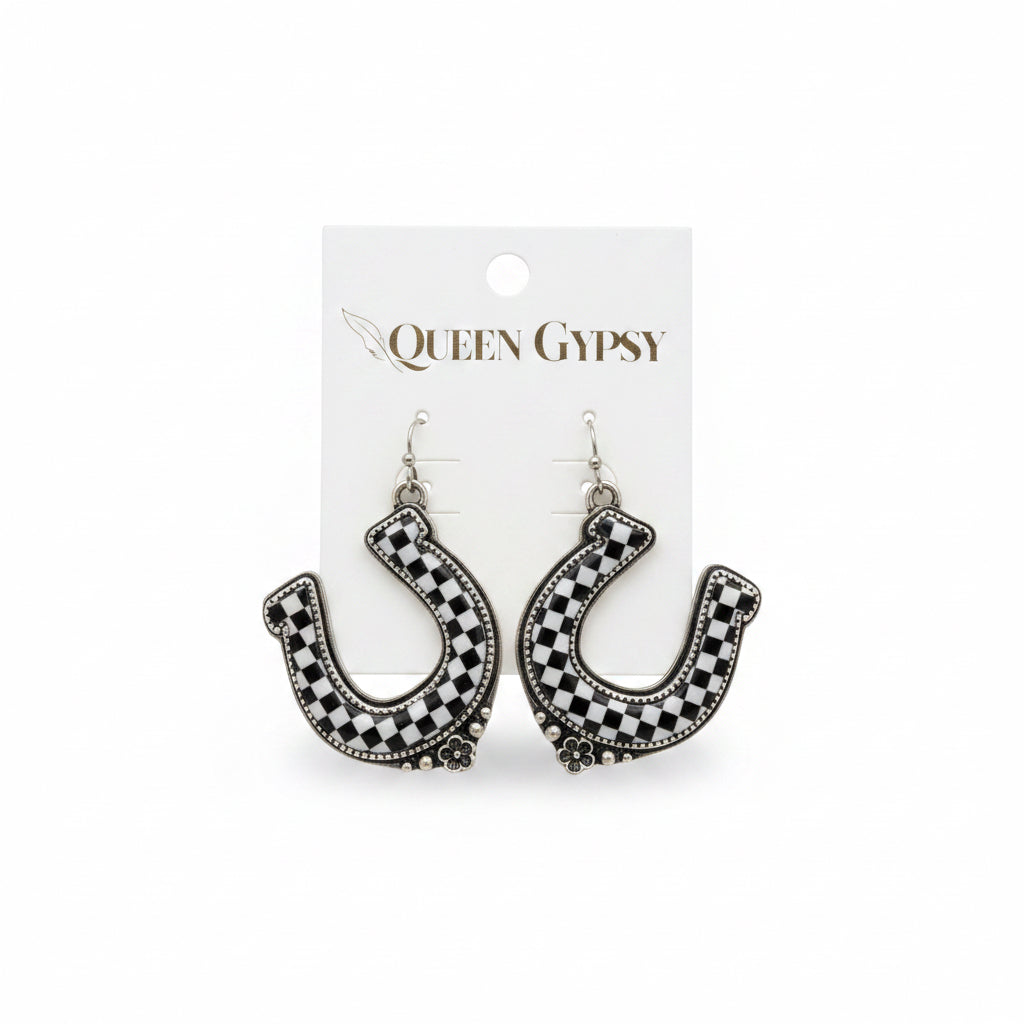 Checkerboard Horseshoe earrings