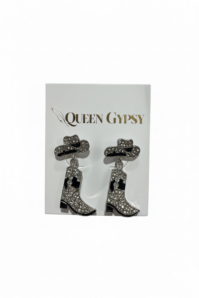 Pave Crystal Boots and Hat Earring
