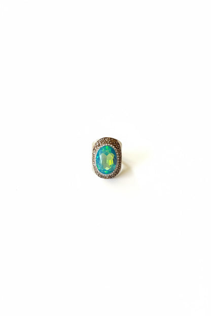 Hammered Gold Pave' Adjustable Stone Ring