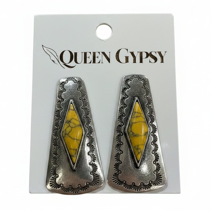 Saddle Shield silver earrings with diamond stone