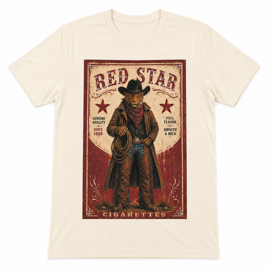 Red Star Cowboy T-Shirt on Natural with Crystals