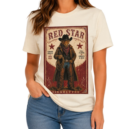Red Star Cowboy T-Shirt on Natural with Crystals