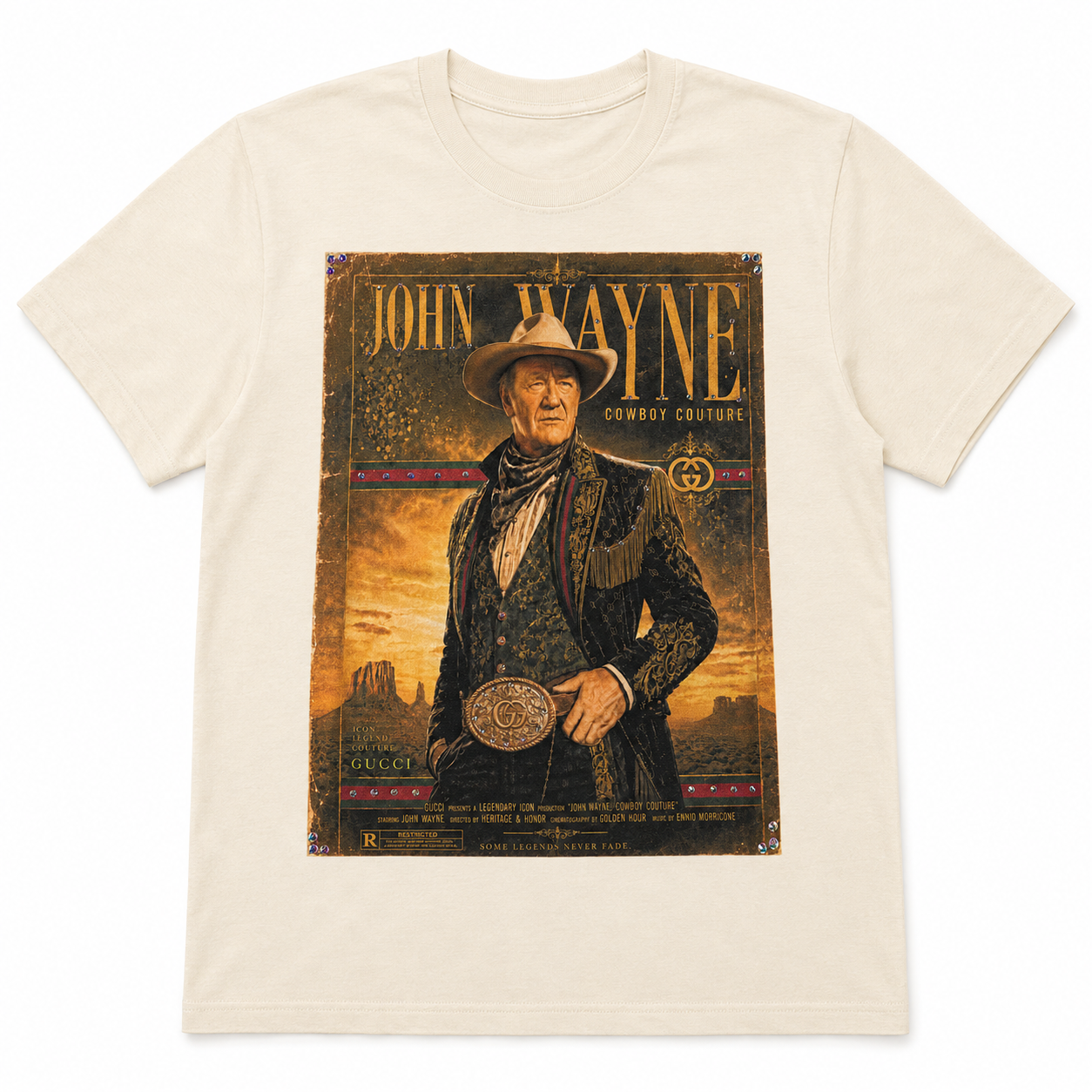 JW Cowboy Couture T-Shirt on Natural with Crystals