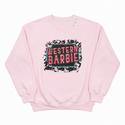 Western Barbie Sweatshirt on Pink with Crystals