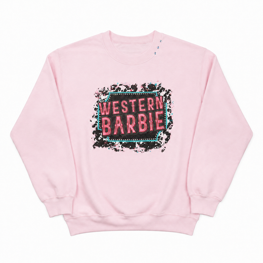 Western Barbie Sweatshirt on Pink with Crystals