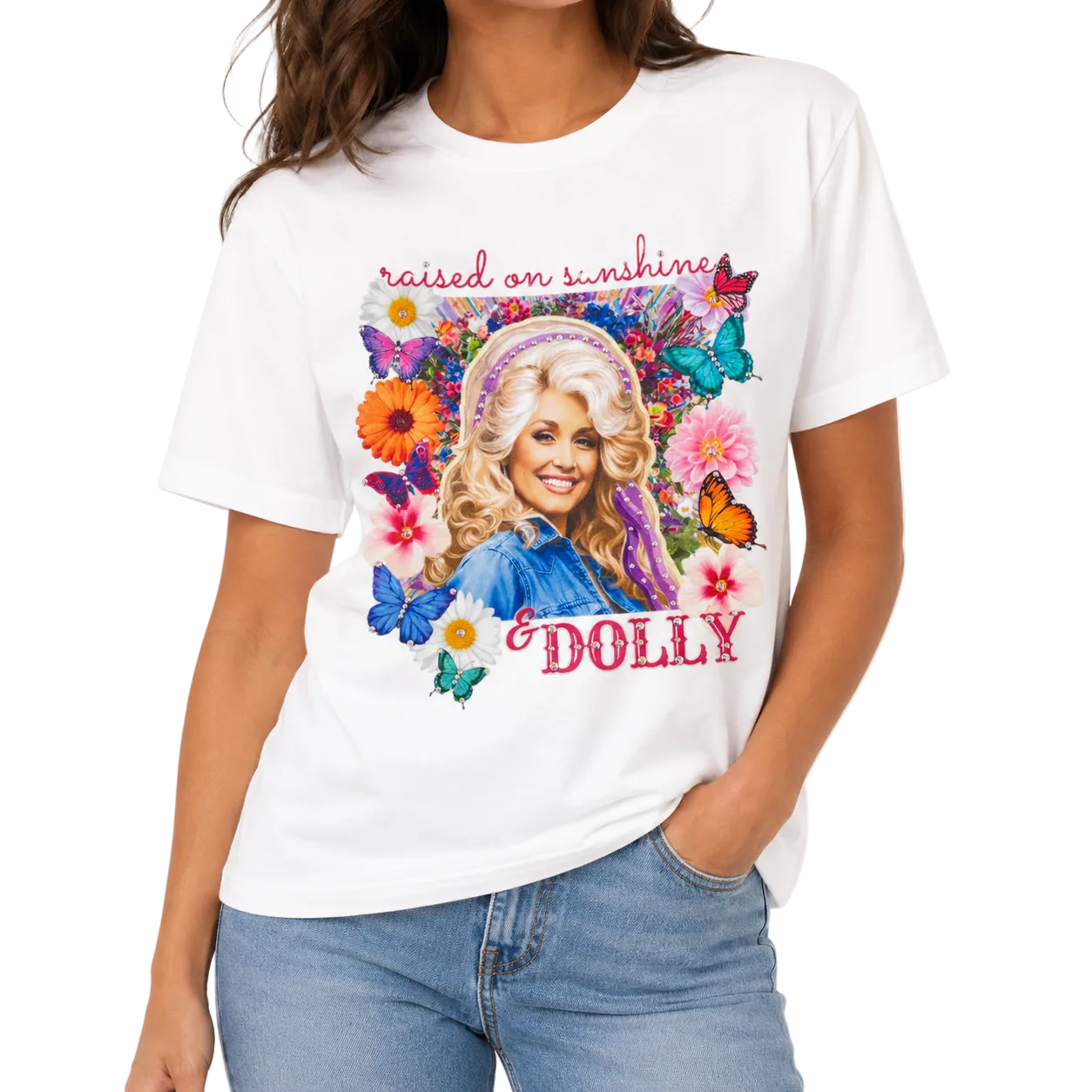 Raised on Sunshine T-Shirt on White with Crystals