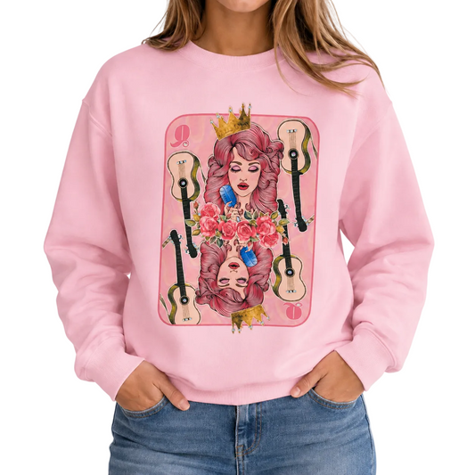 Queen of Hearts Sweatshirt on Pink with Crystals